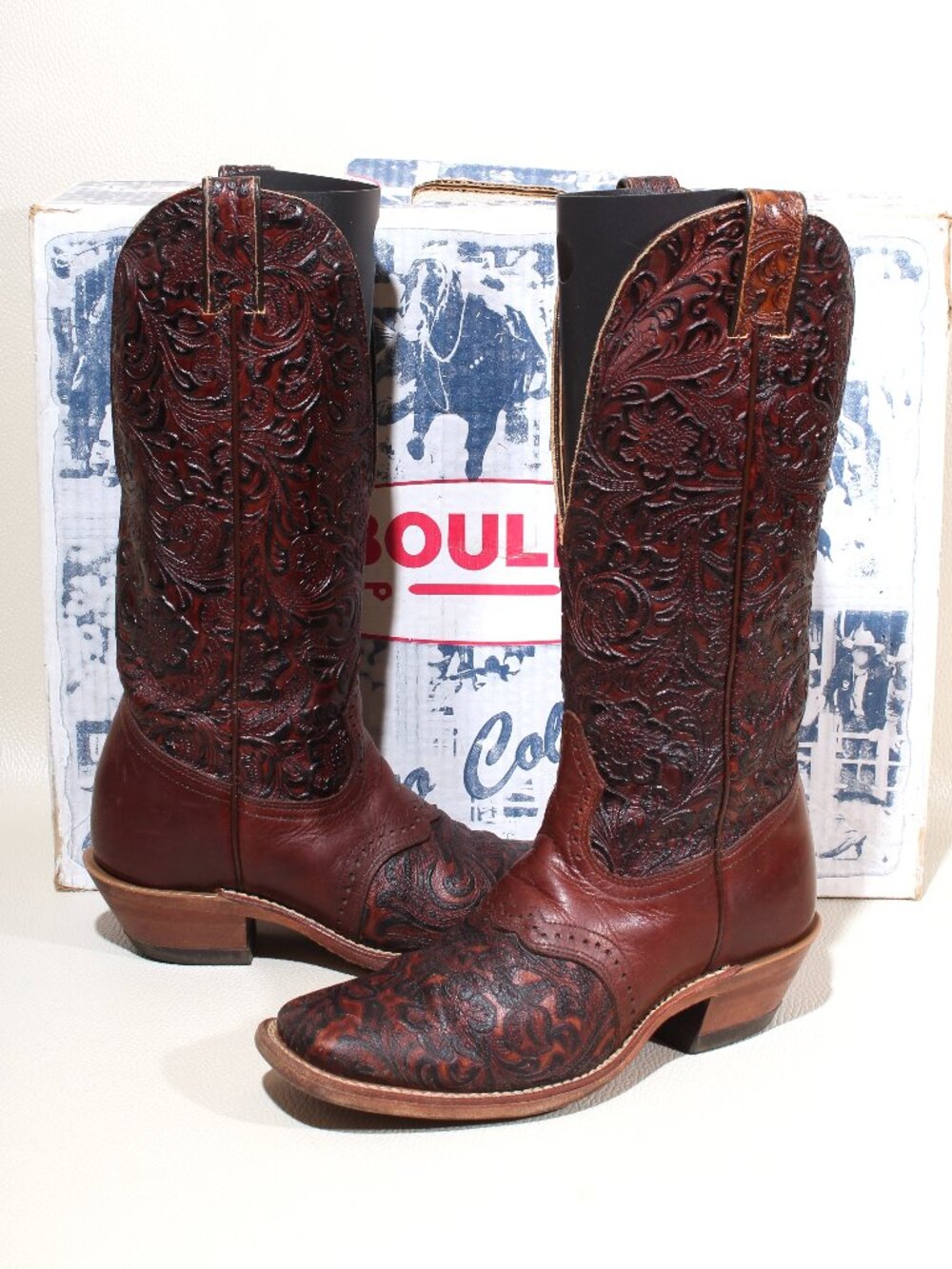 Women's Vintage Boulet Boots Size 6.5 Brown Floral Tooled Leather Western Boot